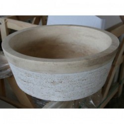 Vasque Travertin Turc beige Ø 400 x 150 mm avec stries
