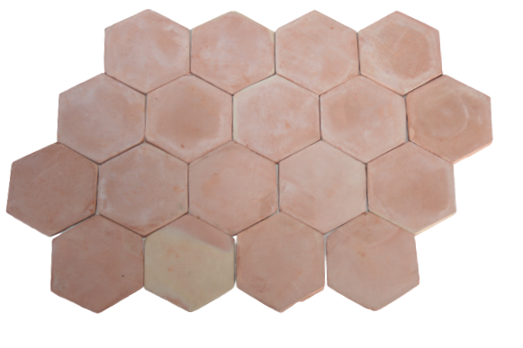 Carrelage Tomette Moulé Main Paille rosé Hexagone de 16 en 2 cm d'épaisseur